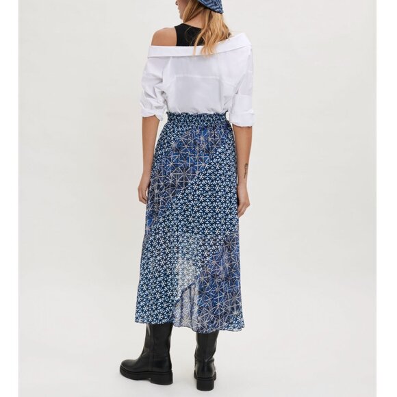 Maje Printed Viscose Elasticated Skirt Blue x White Size 36 (US S) - Picture 2 of 16